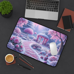 Snowy Pink Garden Desk Mat