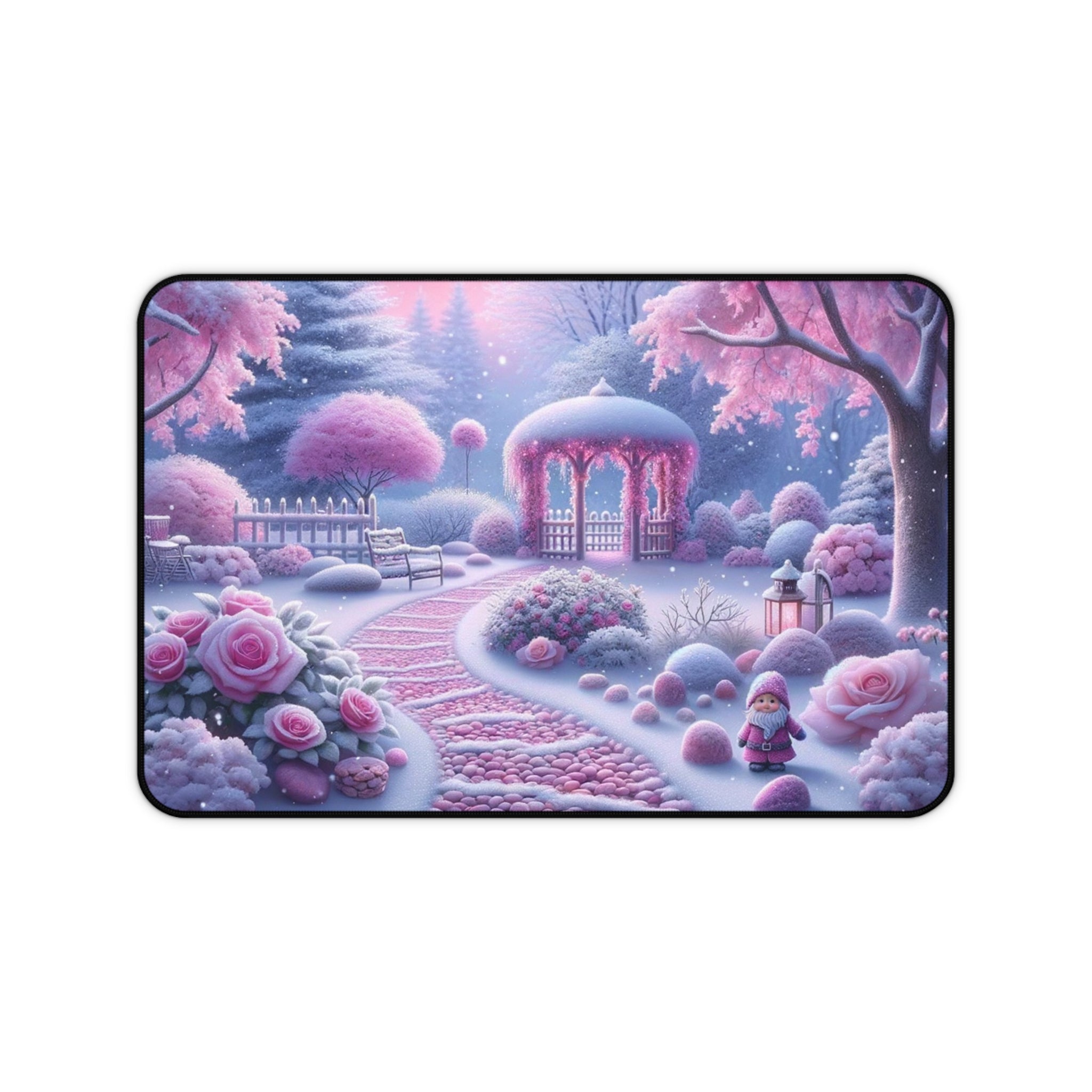 Snowy Pink Garden Desk Mat