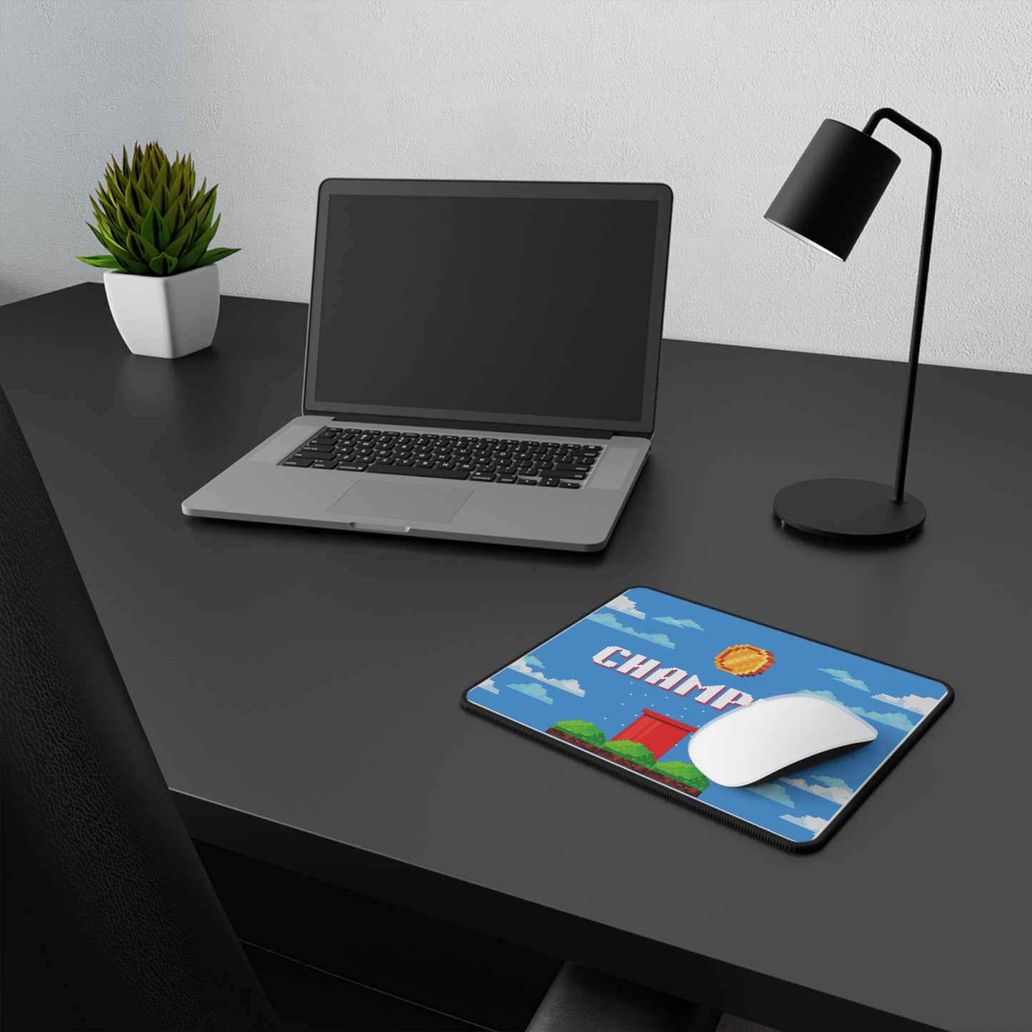 Retro Gaming Champion Non-Slip Mouse Pad | Pixel Art Design | 9.5" x 8" Smooth Surface