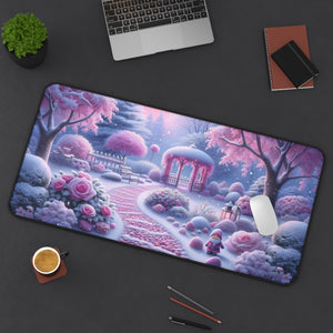 Snowy Pink Garden Desk Mat