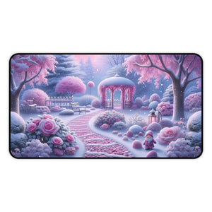 Snowy Pink Garden Desk Mat