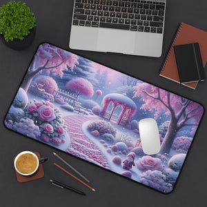 Snowy Pink Garden Desk Mat