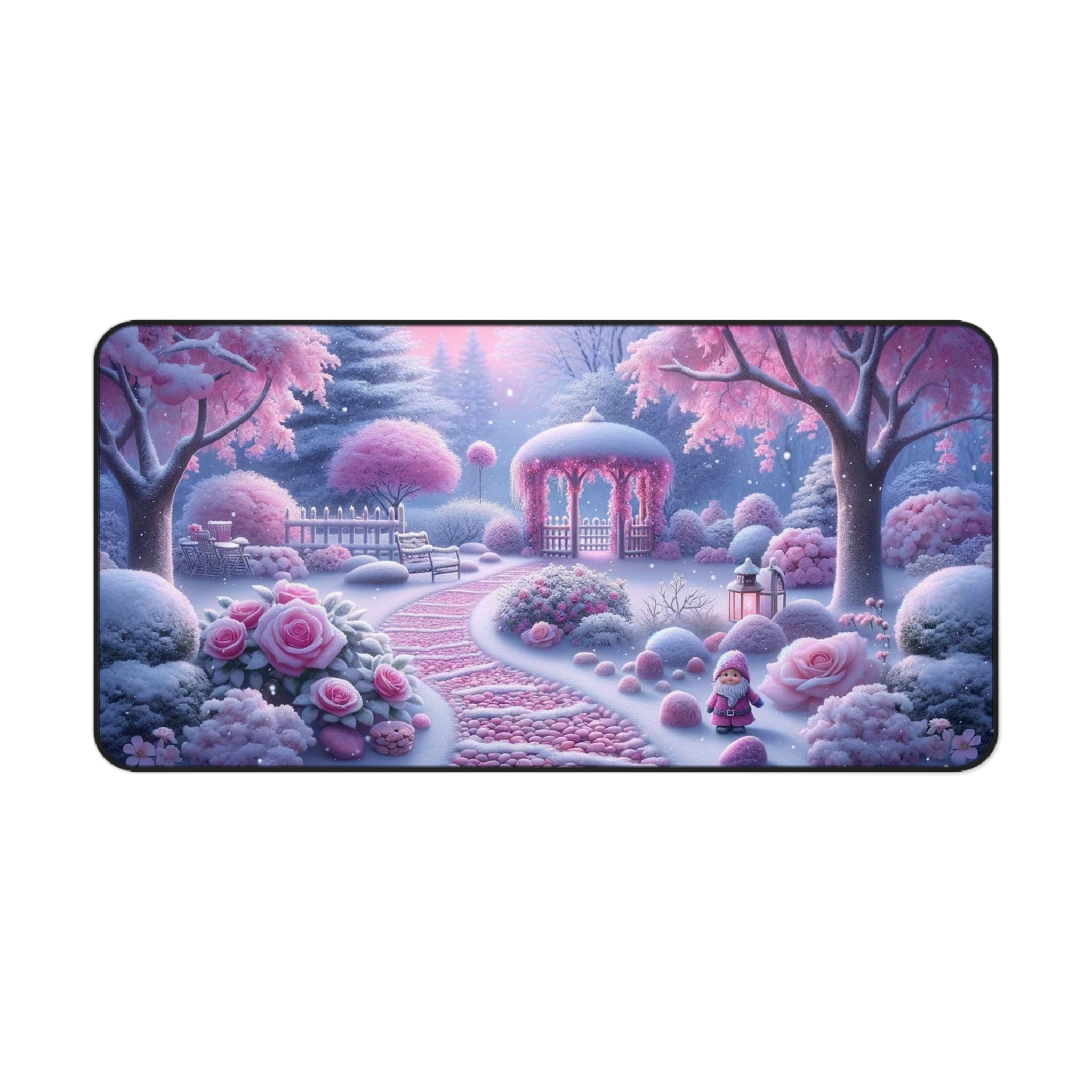 Snowy Pink Garden Desk Mat