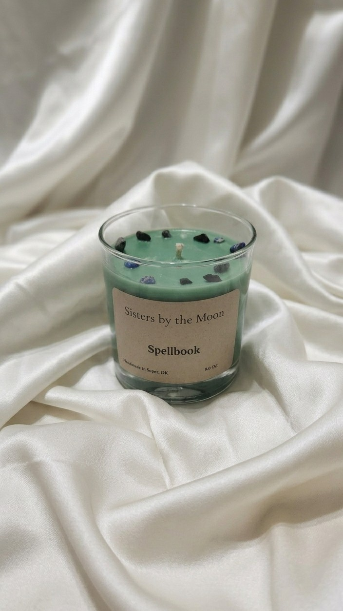 Spellbook Crystal Topped Candle