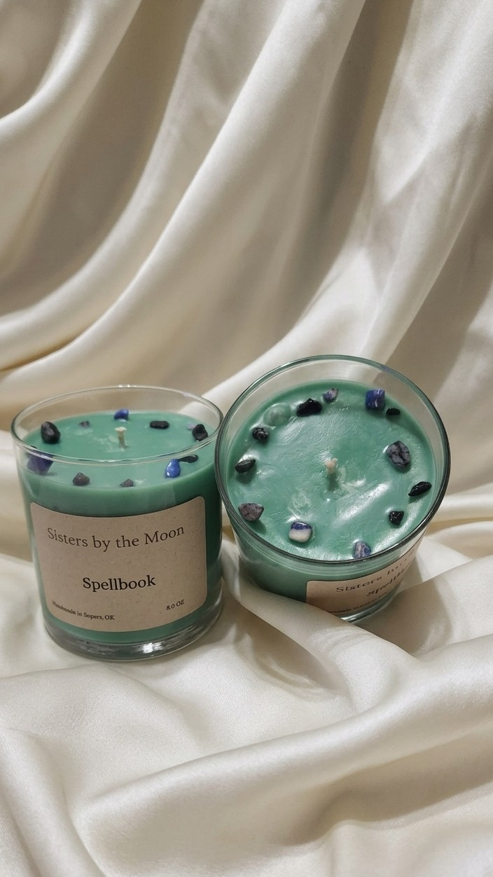 Spellbook Crystal Topped Candle